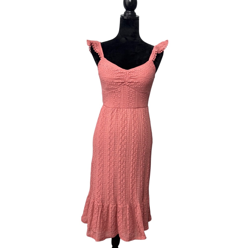 Lily Rose Mauve Lace Midi Dress Women's M Mermaid Ruffle Strap Cocktail Party